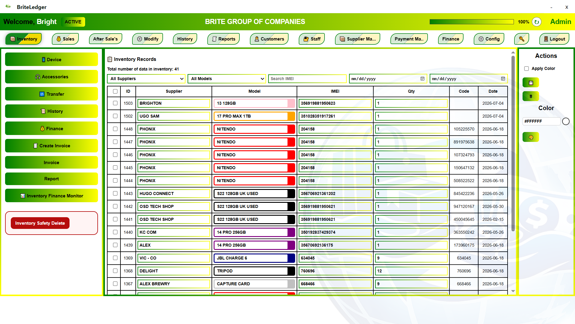 BriteLedger inventory management