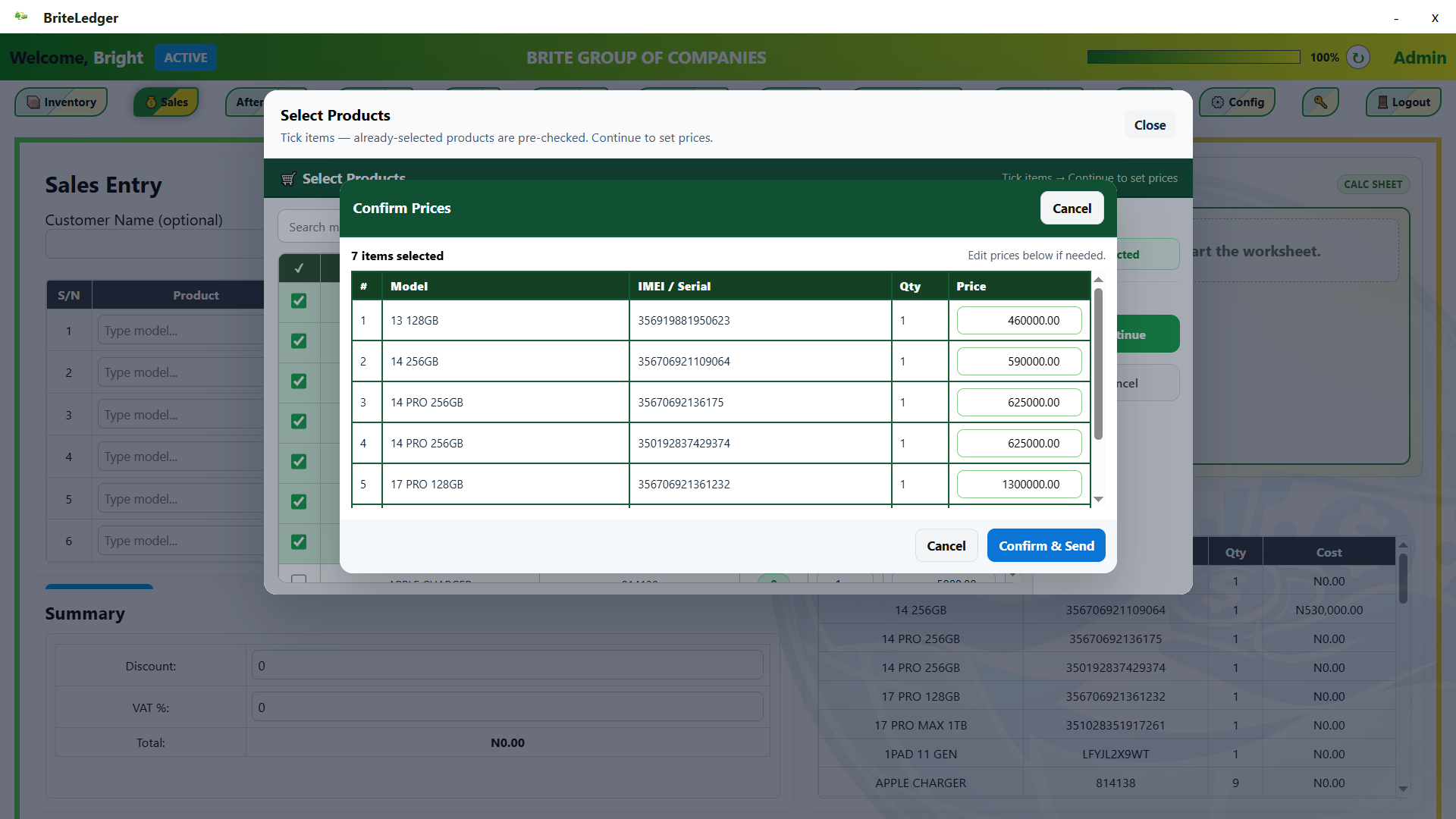 BriteLedger sales workflow